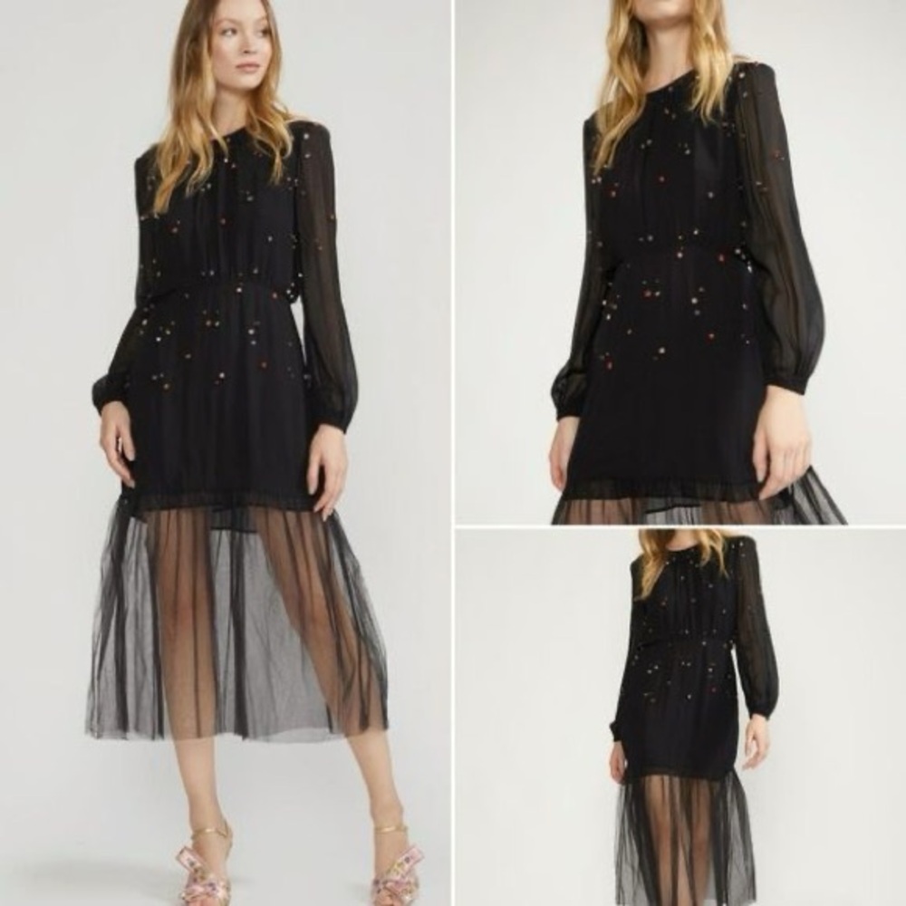 🔥 NWT. 8.  Cynthia Rowley Jules Embellished Black Tulle Midi Dress